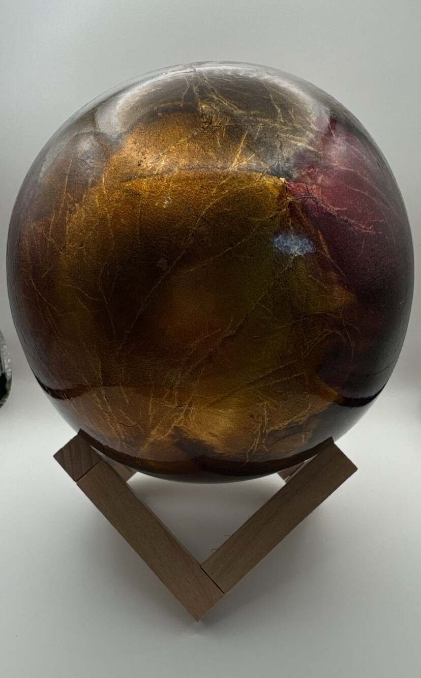 Decorative Sphere Gold Bronze Red Foil With Wood Stand